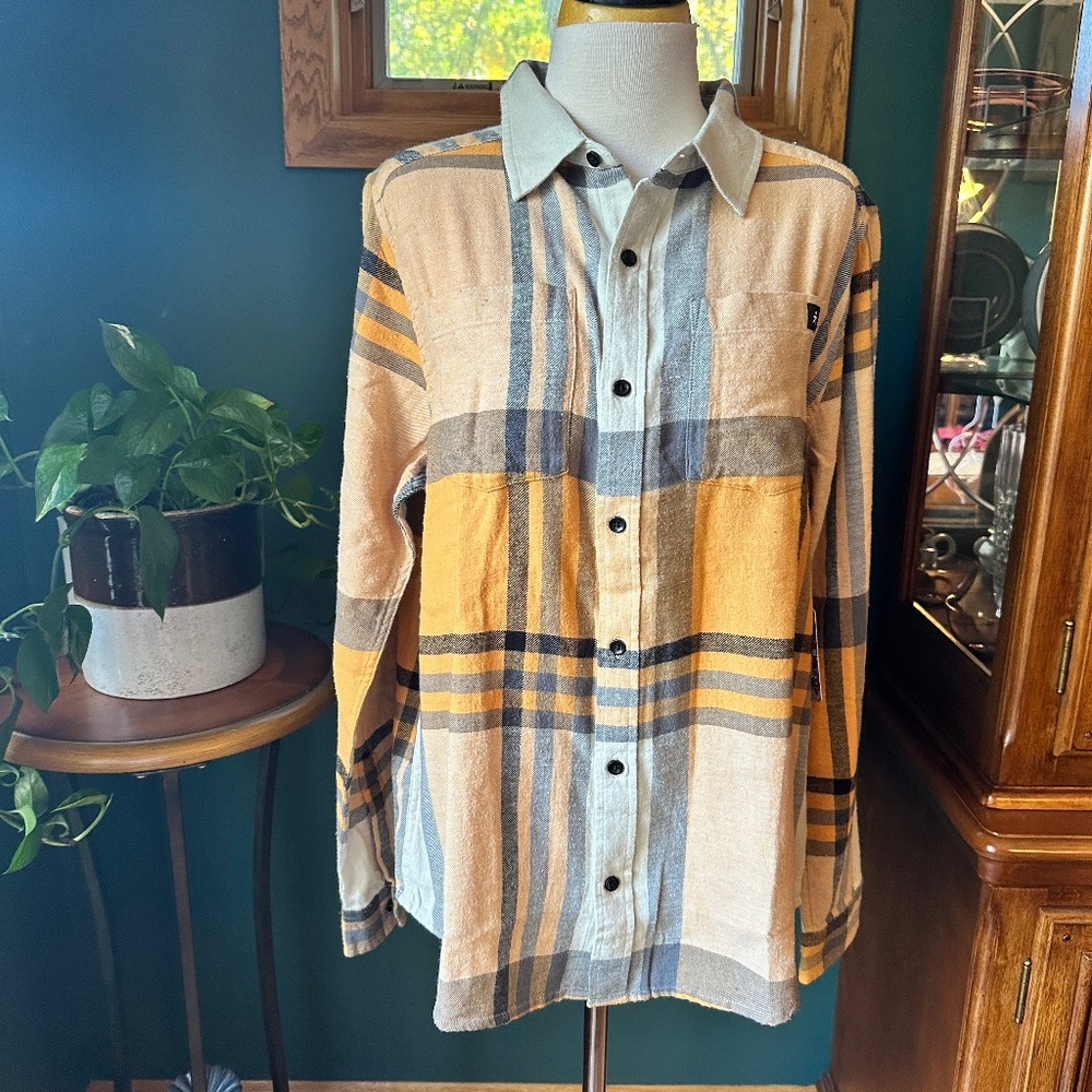 Flannel Button-Down Shirt - Mustard & Gray Plaid